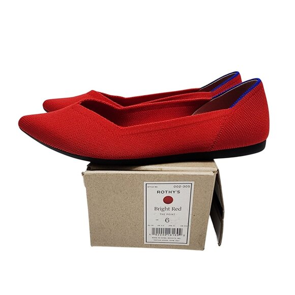 Rothys Bright Red Pointed Toe Womens Flats Size 5.5 - Picture 2 of 13